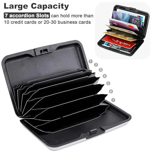 Image of ELFISH Mini RFID Aluminum Wallet Credit Cards Holder Business Card Case Metal ID Case for Men Women (Silver)