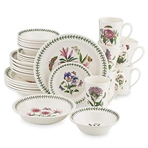 Portmeirion Botanic Garden 30 Piece Dinnerware Set | Assorted Floral Motif | Fine Earthenware | Dishwasher, Microwave, and Freezer | Made in England | Ideal for Home Gatherings