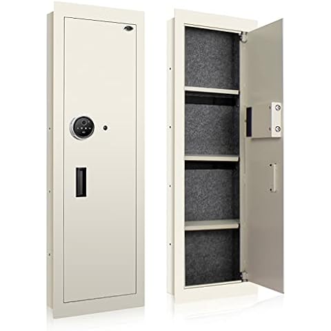 Langger Biometric Wall Safe Fingerprint Security Safe Between Studs, Hidden Gun Safe for Valuables, Rifle Shotgun Handguns (White -Large) Cover