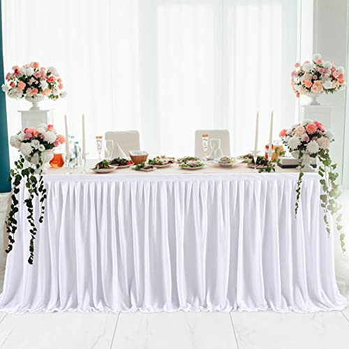 HBBMAGIC Falda de mesa de poliéster blanco, faldas de mesa de decoración de fiesta de 275 * 76cm para bodas, cumpleaños, banquetes, bautizos, reuniones