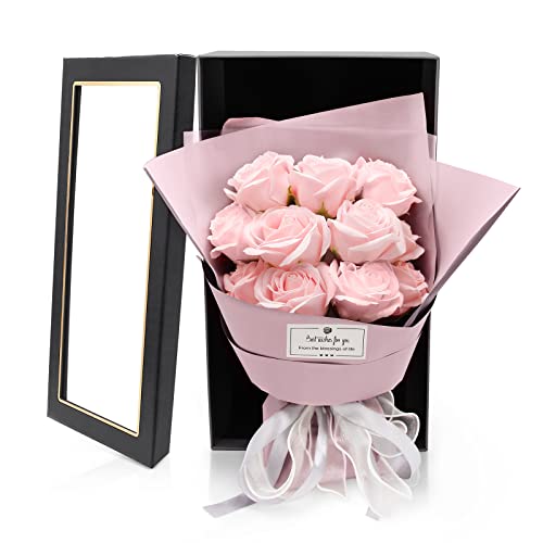RORSWEET ソープフラワー 母の日 花束 バレンタインデー ギフト クリスマス 敬老の日 プレゼント 誕生日 お花 卒業プレゼント女性 お見舞い 記念日 ピンク 1箱(Minna)