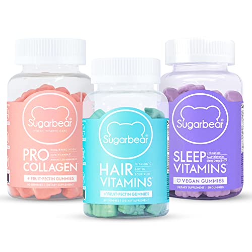 SugarBear Vitamin Gummy Trio, Includes Hair Vitamins (1 Month), ProCollagen Vitamins (1 Month) Sleep Vitamins (1 Month)