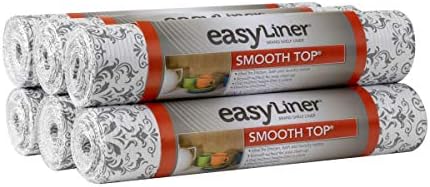 Duck Smooth Top Easy Liner Shelf Liner, Top Cabinet Multipack, 6-Rolls, Each 12" Width, 10' Length, Grey Damask