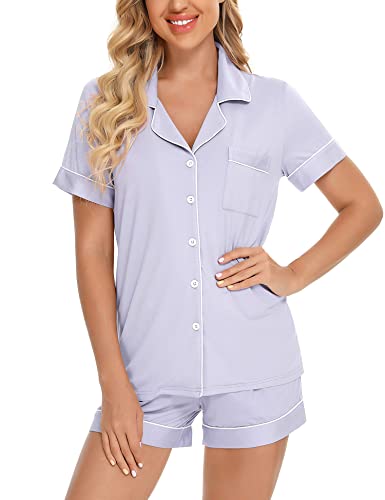 Image of Anjue Womens Pajamas Set Short Sleeve Sleepwear Button Down Nightwear Shorts Soft Pj Sets S-XXL