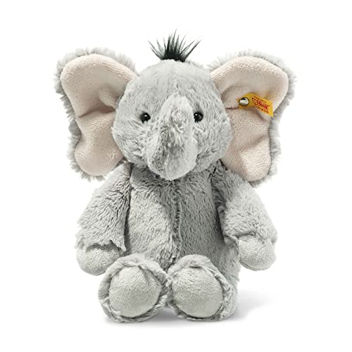 Steiff Ella Elefant grau 30 cm, Soft Cuddly Friends Kuscheltier, Steiff Marken Plüschtier mit 'Knopf im Ohr', Stofftier für Babys von Geburt an, waschmaschinenfest