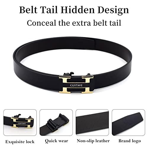 Image of GUSTAVE Men's Leather Free Adjustable Belt Strap Leather Belt Adjustable Auto Lock Buckle Belt for Men (Black) (Genuine Leather 2)