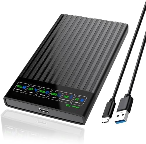 ShuoLe 2.5 Inch SATA to USB 3.0/3.1/3.2 Type C External Hard Drive Enclosure with LCD Display Screen for 7mm/9.5mm 2.5'' SATA HDD/SSD CASE with UASP Tool-Free Compatible with Toshiba Samsung WD