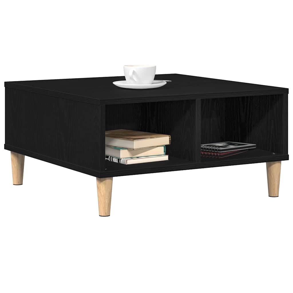 Mesa de centro de roble negro 60 x 60 x 30 cm, madera de ingeniería, 2 estantes, 75 kg, mini mesa de salón