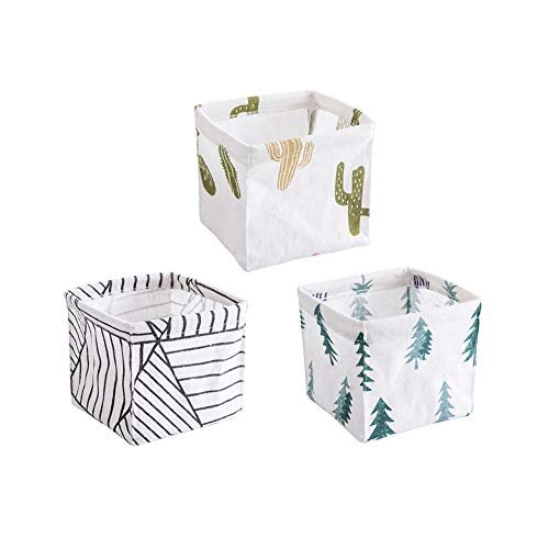 Fansu Cesta Almacenamiento Bebe Juguetes, Cosmeticos Organizacion Ropa Sucia Plegable organizadoras de Lino y Tela con Asas pequeñas para Mesa y Lino Tela Set de 3