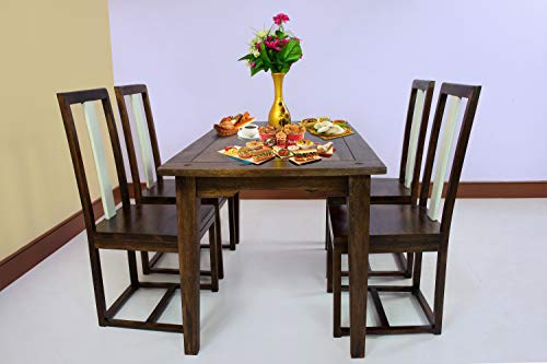 Image of Sheesham Wood 4 Seater Dining Table with Chairs Wooden Dining Room Set Four Seater Dinner Table Furniture for Living Room Home Restaurant (Walnut)