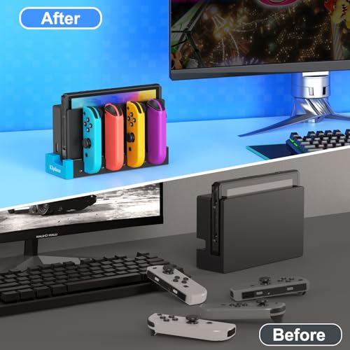 Station de charge compatible avec Nintendo Switch OLED et support manette Joy-Con LED