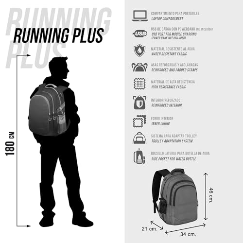 Disney Topolino Move-Zaino Running Plus, Grigio, 34 X 46 Cm, Capacità 32 L - 5