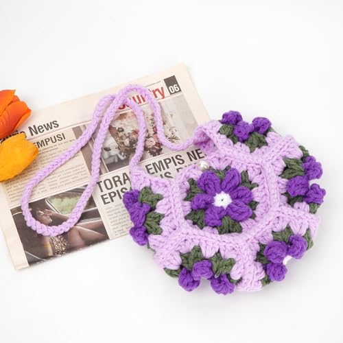 Women Mini Flower Woolen yarn Crochet Crossbody Shoulder Bag Purse4