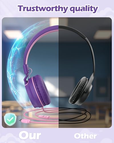 Image of AILIHEN USB C Headphones for Kids with Microphone, 85dB /94dB Volume Limited Over Ear Wired Headphones, Foldable Adjustable Headband for School, Chromebook, Tablet, iPad