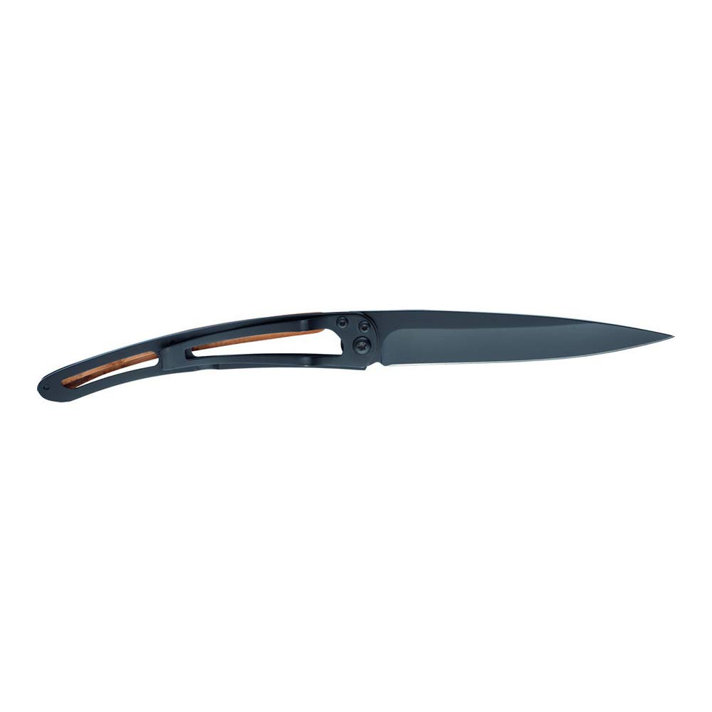 Deejo - Couteau de Poche Pliant 37g - Manche en Bois de Genévrier, Lame en Acier Inoxydable Z40C13 - Motif Infini - Couteau de Table, Randonnée, Camping, Bivouac