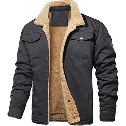 Manteau Chaud d'Hiver en Faux Daim FGRID Veste Cargo Doublée Polaire Contre le Froid Gris S