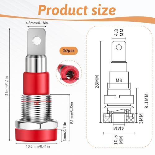 Image of 10 PCS Banana Jack Socket Female Banana Plug Connectors Bananas Jack Red and Black Female Socket Binding Post Adapter Brass Soldering Females Sockets Binding Post Adapter for DIY Test Projects