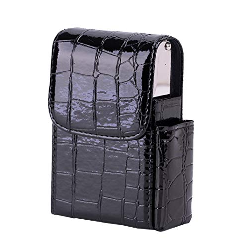 AOOPOO Unisex Caja de Cigarrillos con Encendedor de Funda Soporte Funda para Cigarrillos Diseño de Cartera para Hombres y Mujeres, Caso de Tarjeta de Negocio en Cuero Artificial (Negro 3)