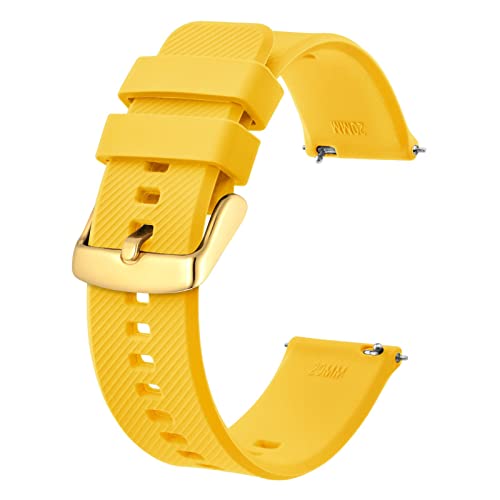 Bisonstrap Watch Strap 18Mm, Quick Release Silicone Watch Bands For Men Women (Yellow, Gold Buckle) #TOP16