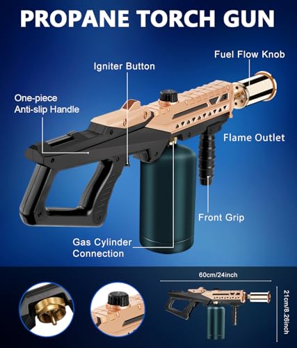 Image of ARTFLAMM Powerful Propane Torch Gun with Adjustable Flame, Cooking Torch for BBQ, Searing Steak, Campfire, Charcoal Grills & Sous Vide - Flamethrower Blow Torch Lighter (Tank Not Included)
