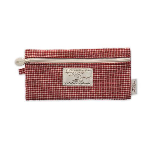 Image of Monolike Unmatched Friends Fabric Check Pencil Case Series. 2, Vintage red - Pencil Pouch, Portable Pencil Bag, Pencil Case, Office Pouch case, Cushion, Soft, Vintage