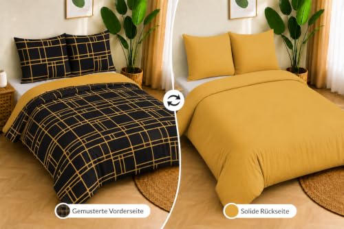 Pamposh Bettwäsche Sets Bettbezug Set Prämie Mikrofaser Anthrazit mit Reißverschluss hochwertigen Qualität für Allergiker (Gold… – Ansicht 2