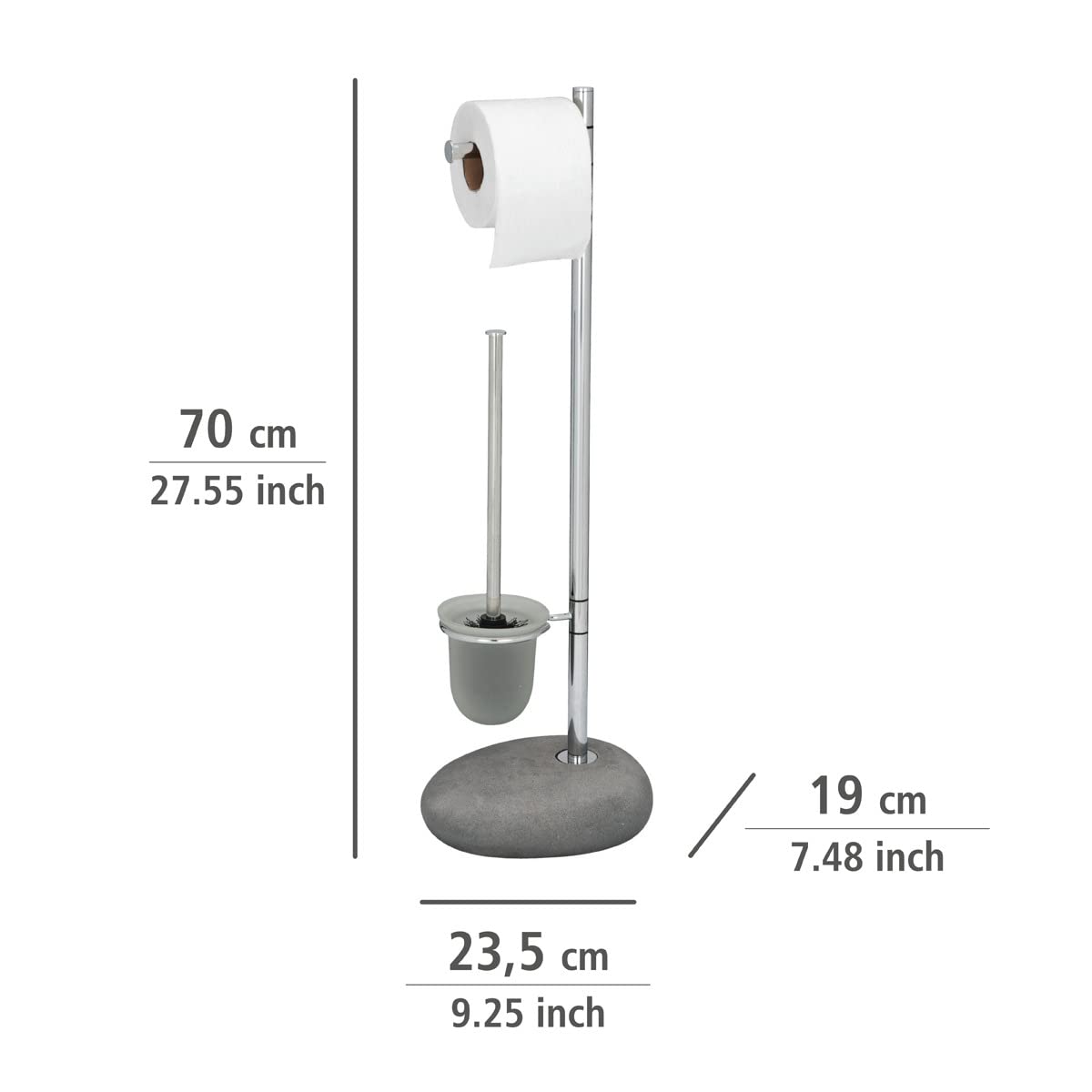 WENKO Stand WC-Garnitur Pebble Stone Grey - WC-Bürstenhalter, Stahl, 23.5 x 70 x 19 cm, Grau