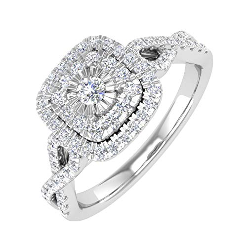 FINEROCK 1/2 Carat Cushion cut Halo Diamond Engagement Ring in 14K Gold