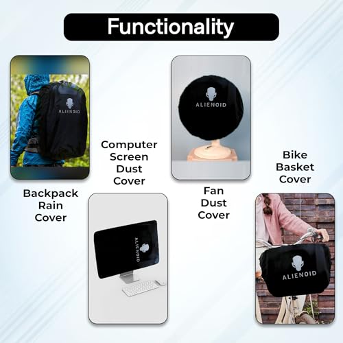 Image of Alienoid Waterproof Bag Rain Cover | Rain, Dust & Scratch Protection | Elastic Fit Luggage Cover | Ideal for Backpack, Trekking, Travel, School, Office (20-30L) (Jet Black)