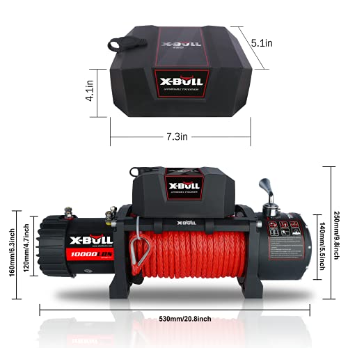 Winch eléctrico X-BULL 10000 lb con cable sintético 12V miniatura 3
