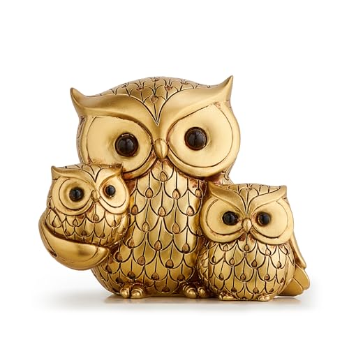 Gold Eule Familie Statue Deko Niedliche Eule Figur Tisch Regal Dekor Akzente, Moderner Vogel Skulptur für Haus Wohnzimmer TV Stand Büro Bücherregal (Gold-A)