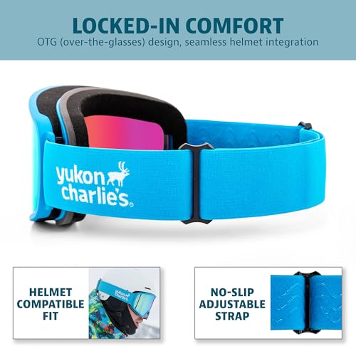 Yukon Charlie's Headwall Adult Snow Goggles - Bluebird Frame, MEZ Bluebird Lens, VLT 11.6% - Cylindrical Lens Ski Goggles - Boosted Contrast, Reduced Glare, Anti-Fog, Secure & Comfortable Fit by Yukon Charlie's - Image 4
