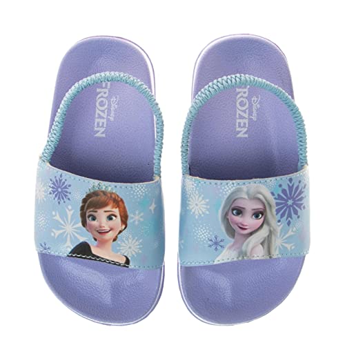 Disney Frozen Girls Slides- Summer Sandal Kids Water Pool Shoes - Anna Elsa Beach Backstrap Open Toe Outdoor Sport Athletic Character Slip-On Quick Dry Waterproof - Lilac (Size 5-6 Toddler) #TOP11