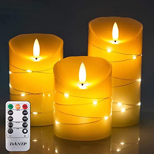 DANIP-White-LED-flameless-Candle-with-Embedded-Star-Light-String-Three-Piece-LED-Candle-with-11-Key-Remote-Control-24-Hour-Timer-Function-Dancing-Flame-Ivory-White DANIP White LED flameless Candle with Embedded Star Light String Three Piece LED Candle with 11 Key Remote Control 24 Hour Timer Function Dancing Flame Ivory White