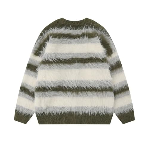 Men Striped Knit Cardigan Sweater V-Neck Loose Fit Casual Street Style Soft Brushed Outerwear3