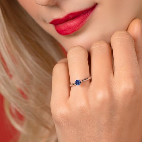 Gem Stone King 14K White Gold 4MM Round Gemstone Birthstone Solitaire Engagement Ring | Wedding Anniversary Promise Gold Ring For Women | Available In Size 5, 6, 7, 8, 94