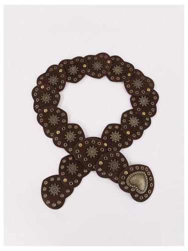 Verdusa Women's Y2k Vintage Heart Belt Wide Western Waist Belt Boho Chic Dress Belt Brown Medium3