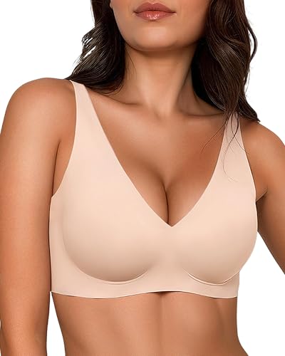 Gailife Deep V Bras for Women No Underwire Wireless Push Up Bra Seamless Plunge Bralette Comfort Supportive Bra Full Coverage -ND,L Nude