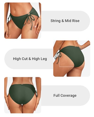 Image of Zmart String Tie Side Bikini Bottoms - Women Full Coverage Swimsuit Bottom Mid Rise Mid Waist Swim Bathing Suit Bottom
