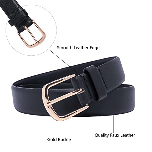 3 Pack Womens Belts Leather Belts for Jeans Pants Fashion Gold Buckle Ladies Dress Belt Black Brown Beige4