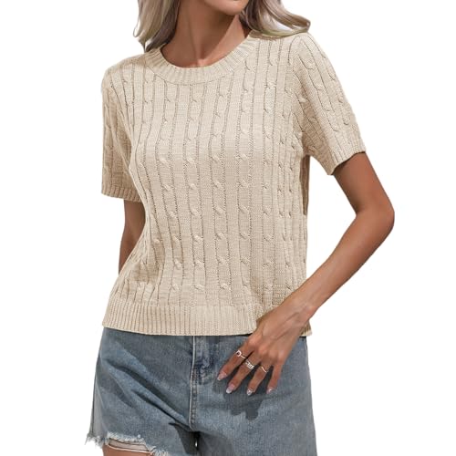 Image of MINTLIMIT Women's Short Sleeve Sweater Tops Lightweight Pullover Shirts 2025 Spring Summer Trendy Casual Blouses