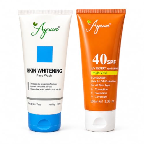 Image of Aysun Daily Glow & Sun Protection Kit | Skin Whitening Face Wash and SPF 40 Sunscreen | Deep Cleansing, Skin Brightening, UV Protection & Hydration | Suitable for Men & Women | Combo Pack Of 2