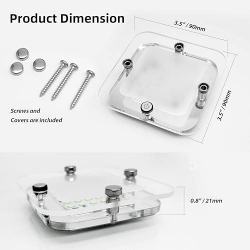Dream lighting RV Interior Light - 3.5 inch LED Square Ceiling Light Fixture with Switch - 12V Under Cabinet Light with Crystal Lens - 6000K White Lighting - 2W 130Lumens - Surface Mount (1 Light)