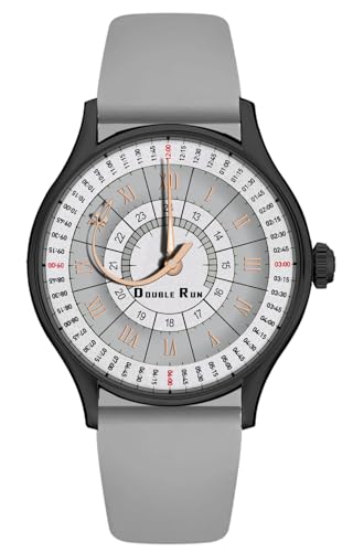 Image of DOUBLERUN Black Case Silicone Strap, 24-Hour Display, Roman Numerals, Analog Watch