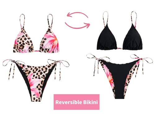 Image of ZAFUL Women's Triangle Bikini Floral String Bikini Set Two Piece Swimsuit Bathing Suits