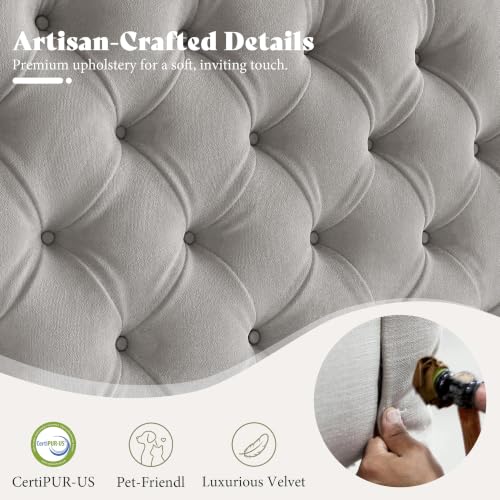 Image of AMERLIFE King Upholstered Bed with Headboard, Wingback, Grey Velvet
