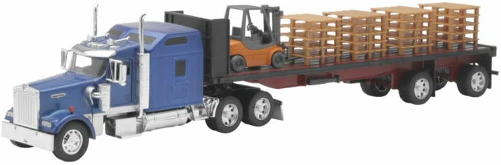 KENWORTH FLATBED TRACTOR TRAILER WITH TOXIC BARREL DIECAST 1:32
