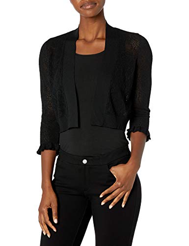 Calvin Klein Women's Open Knit Shrug with Ruffle Cuff, Black, M