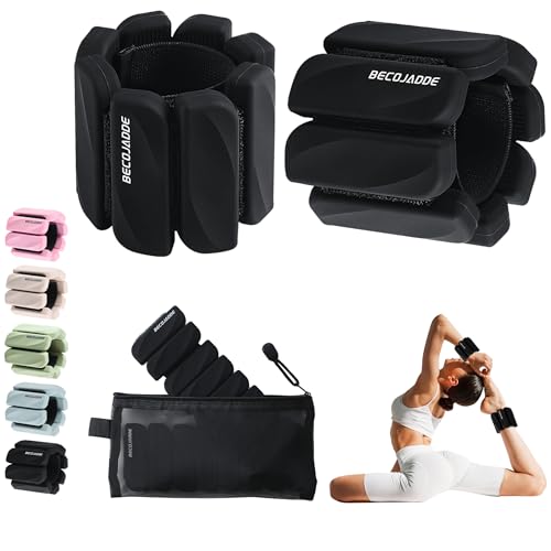 BECOJADDE Gewichtsmanschetten fuß 0.45 KG Je Gewichte für Beine und Arme Set 2 Ankle Weights Handgelenk Gewichte Knöchelgewichte Fussgewichte für Joggen Cardio Aerobic Krafttraining Schwarz