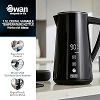 Swan Alexa Elektrisch Wasserkocher WIFI Smart Kettle 1,5L, Kabellos, LED-Touchscreen, Warmhaltefunktion, Isolierte Edelstahlwand, 1800W, Schwarz, SK14650BLKN – Ansicht 2